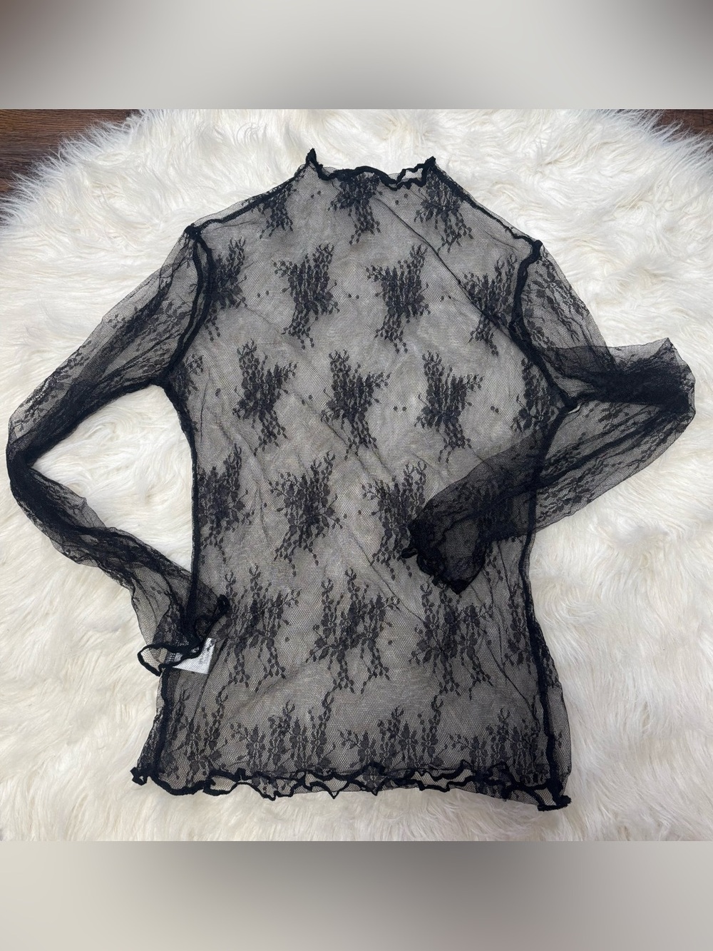 Sheer Black Lace Long Sleeve Layering Shirt size Medium